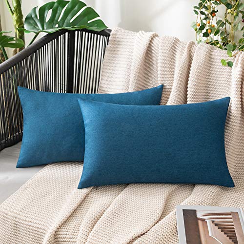 MIULEE Waterproof Outdoor Cushion Covers 12x20 Inches Set of 2 Water Resistant Decorative Throw Pillow Covers Outside for Garden Furniture Patio Couch Sofa Bed Linen Balcony, 30x50cm Navy