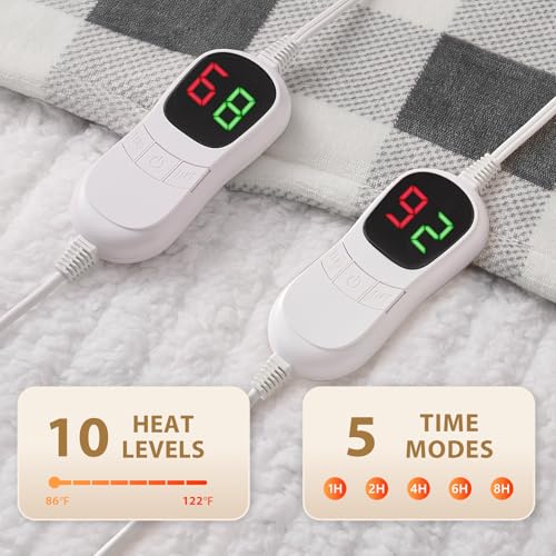 Image of Homemate Electric Blanket Heated Queen Size - 84 inchx90 inch Ultra Soft Cozy Flannel Heating Blanket with 10 Fast Heat Levels 8 Hours Auto Off Over-Heated Protection ETL Certification Keep Warm in Home
