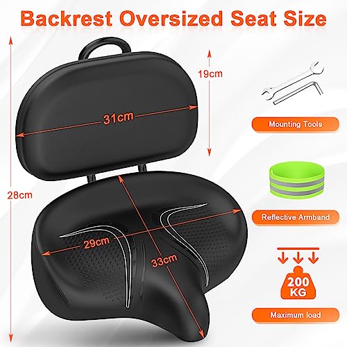 Image of BLUEWIND Oversized Bike Seat with Backrest, Design for Electric Bike, High Memory Foam of Bicycle Seat Replacement for Tricycle for Men & Women (Black with Backrest)