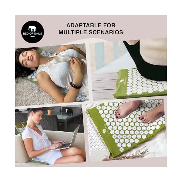 Bed of Nails Mat and Pillow Set – Original Bon Acupressure Design with 10962 Precision Nails, Mat: 28.5 x 16.5 x 1", Pillow: 14.5 x 6 x 4", Green - Image 3