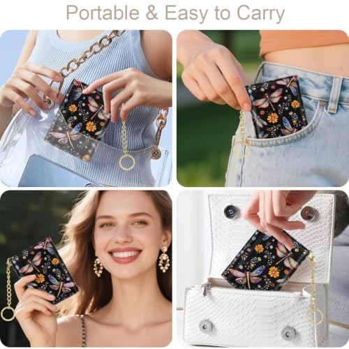 Image of Dragonfly Small Wallet Women, RFID Blocking Trifold Wallet, Cute Credit Card Holder with Kaychain, Credit Card Wallets, Vegan Leather, 7 Card Slots, ID Window, Wallets for Women Ladies Girls