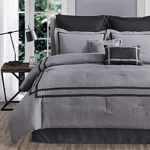 SHALALA Bedding Comforter Set 8-Piece Hotel Style Comforter with Matching Bed Skirt, Pillow Shams, Decorative Pillows for All Seasons Gray Full/Queen