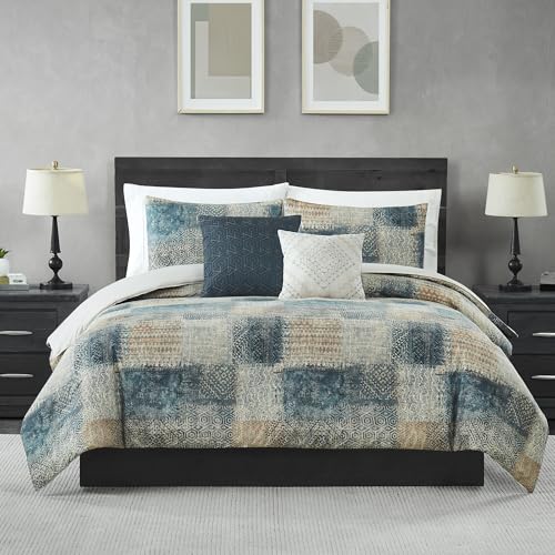 Image of Modern Threads 5-Piece Printed Comforter Set, Bainbridge King in Copper Teal - Soft Comforter, 2 Pillow Shams, and 2 Decorative Pillows