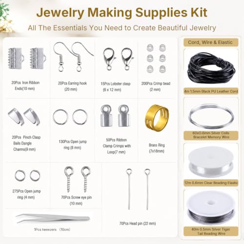 Image of HASTHIP Jewelry Making Supplies Kit with Pliers Findings Beading Wires