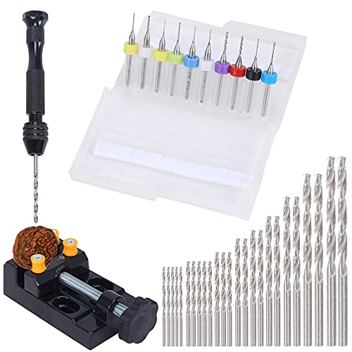 ManLee Hand Drill Bits Set 37 Pieces Pin Vise Hand Drill with Micro Mini Twist Drill Bits Hand Drill for Jewelry Making Resin Craft Carving DIY Wood Plastic Model Building (0.5-3.0mm)