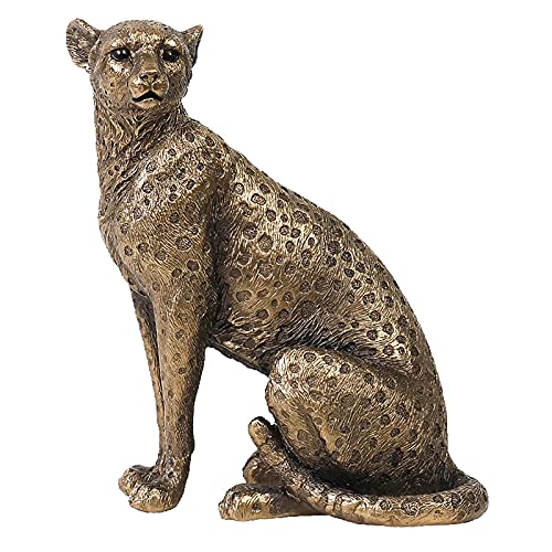BB&UU Golden Polyresin Leopard Statuen,Realistische Gepard Figur,Antiken Wilde Tiere Skulptur Für Wohnzimmer Schlafzimmer Regal Dekorative Ornament Zahlen-Sitzender Gepard 13x8.5x15.5cm(5x3x6inch) Cover