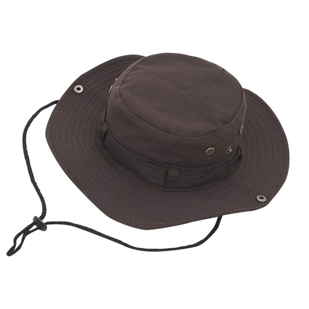 Sun Hat for Men/Women Outdoor Camo Military Boonie Hunting Fishing Safari Bucket Cap with Strap (Free, B)