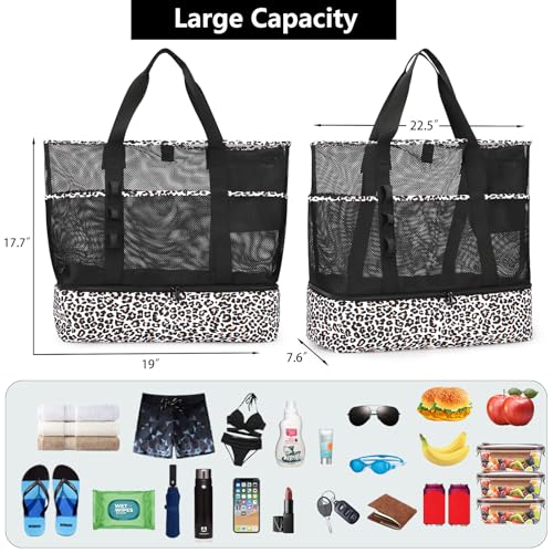 Image of Beach Bag with Cooler,Mesh Beach Bags for Women Sandproof for Pool and Swimming Travel Daily with Durable 8 Pocket