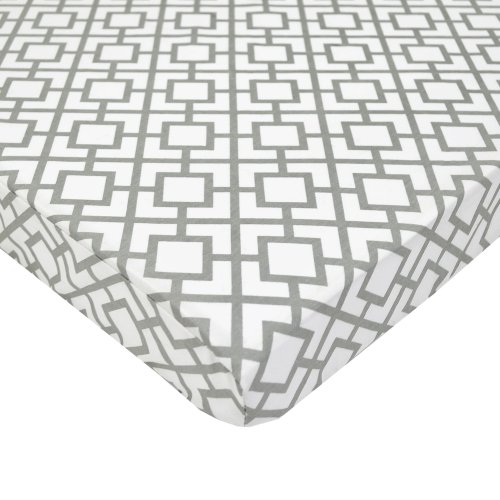 Image of American Baby Company 100% Natural Cotton Percale Fitted Portable/Mini Crib Sheet, Gray Lattice, Soft Breathable, for Boys and Girls
