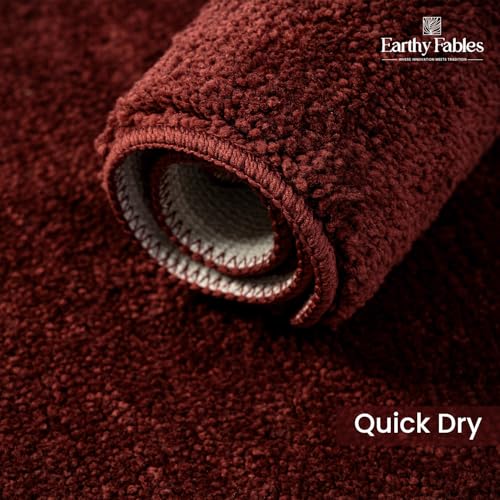 Image of Earthy Fables Soft Microfiber Bath Mat - Cut Pile, Quick Dry, Anti-Skid, Water Absorbent, Non-Slip, Machine Washable Floor Rug, Shower Mat, Door Mat for Bathroom, Bedroom, 60x40 cm - Maroon