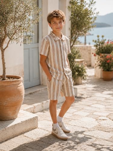 Image of Cakaner Tween Boys Summer Clothes 2 Piece Short Sleeve Graphic T-Shirt and Shorts Casual Outfit Set Size 7-14