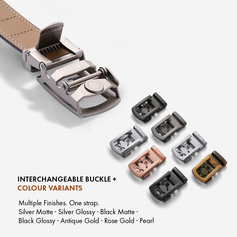 Image of HALDEN THEO Belt For Men Leather Original (Adjustable Fits Up to 44 Inch Waist) Ratchet Straps, Unique Magnetic Auto-lock Buckle Adjustable Belt For Men