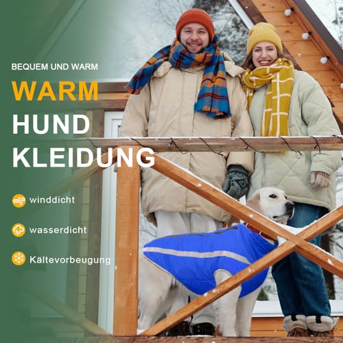 Voarge Wasserdichter Hundemantel Winter Warme Jacke, Reflektierende Verstellbare Outfit Winter Jacke für kleine mittelgroße Hunde mit Geschirrloch (Blau, 3XL)
