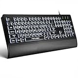 MIKUSO Large Print Backlit Computer Keyboards with Cover, Wired Keyboard White LED Illuminated, Wrist Rest,Numeric Keypad,Big Key USB Corded 104 Full Size.Easy to Read Type for Laptop, PC, Desktop