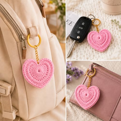 Image of Handmade Crochet Keychain for Women & Girls, Cute Yarn Key Ring, Bag Charm, Car Key Holder & Gift, Aesthetic Handmade Floral Accessory
