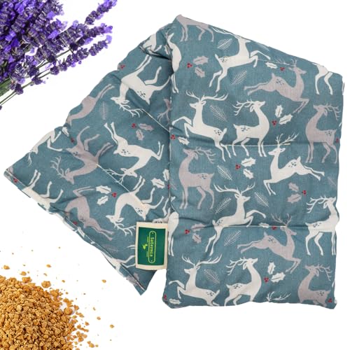 Saco Semillas Microondas - 50x15cm Semillas y Lavanda, 100% Algodón - Saco de Semillas para Microondas - Bolsa térmica Calor y Frío (Ciervos navideños)