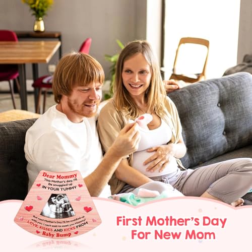 Image of FLYAB First Mothers Day Gift - Mom Picture Frame for New Mom from Daughter Son Baby Funny Wood Happy Mothers Day from the Bump Photoframe for First Time Moms Nursery Decor