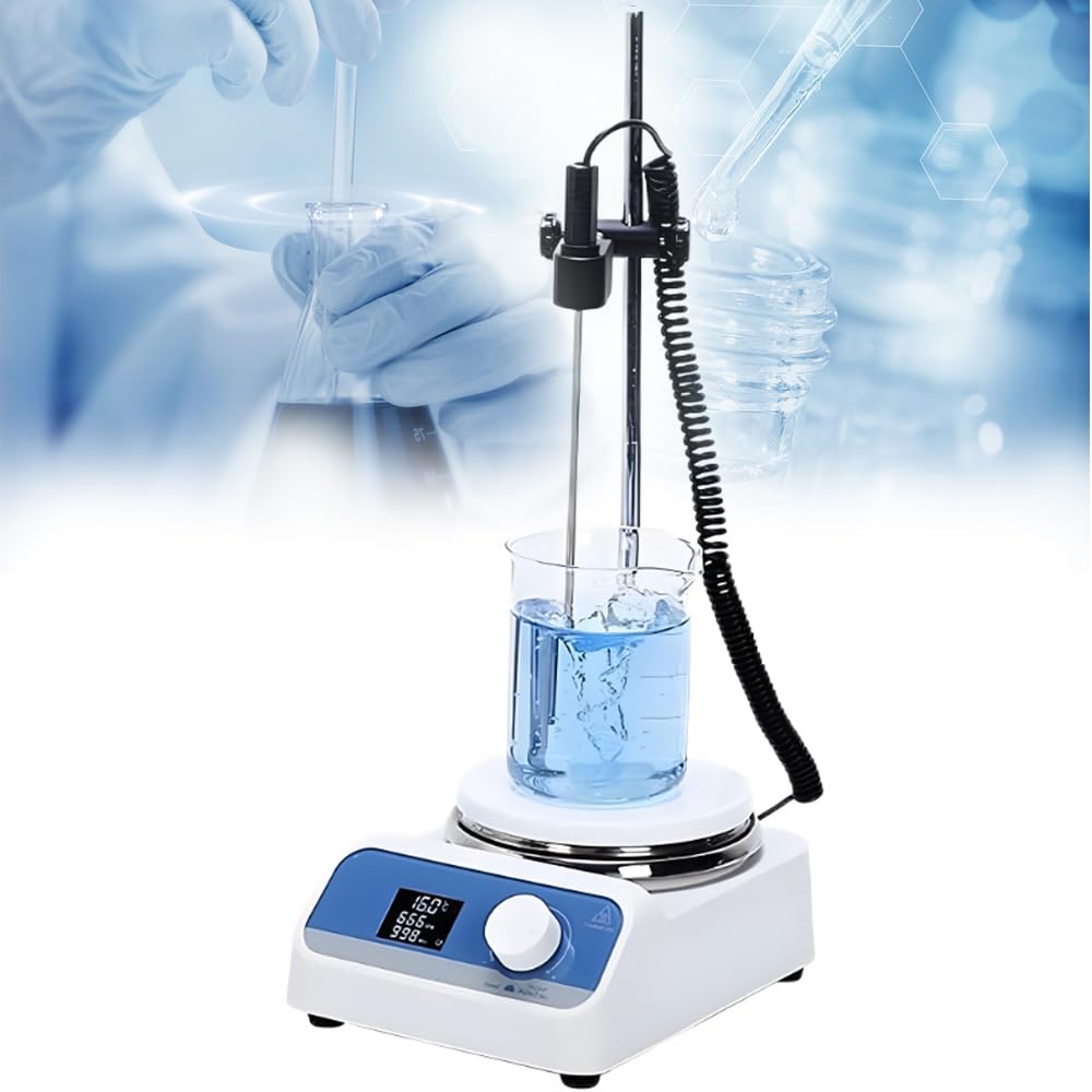 Placa caliente agitadora magnética digital, 200-1500 rpm, calefacción de alta temperatura de 280 °C, sensor de temperatura, soporte de soporte, temporizador de 1 a 999 minutos para uso en laboratorio
