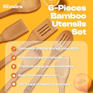 Riveira Dark Bamboo Wooden Spoons for Cooking 6-Piece, Apartment Essentials Wood Spatula Spoon Nonstick Kitchen Utensil Set Premium Quality Housewarming Gifts for Everyday Use Riveira Dark Bamboo Wooden Spoons for Cooking 6 Piece Apartment Essentials Wood Spatula Spoon Nonstick Kitchen Utensil Set Premium Quality Housewarming Gifts for Everyday Use