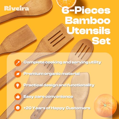 Riveira-Dark-Bamboo-Wooden-Spoons-for-Cooking-6-Piece-Apartment-Essentials-Wood-Spatula-Spoon-Nonstick-Kitchen-Utensil-Set-Premium-Quality-Housewarming-Gifts-for-Everyday-Use Riveira Dark Bamboo Wooden Spoons for Cooking 6 Piece Apartment Essentials Wood Spatula Spoon Nonstick Kitchen Utensil Set Premium Quality Housewarming Gifts for Everyday Use