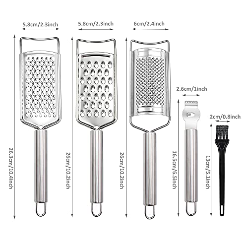 Tongjude Stainless Steel Cheese Grater Set, Set Of 5 Kitchen Grater & Peeler & Slicer, Lemon Zester With Cleaning Brush For Vegetable thumb #6