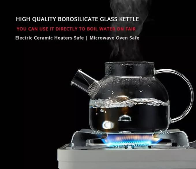 Image of Glass Kettle 1 Teapot Bamboo Lid with 1 Wooden Tray and 4 Tea Cup Tableware Serving Set Heat-Resistant Glass Hot Water Flower Brewed Loose Leaf Tea Filter Spout- Set of 6