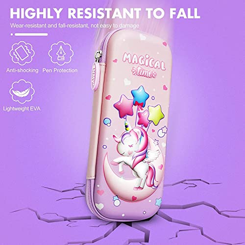 Image of LONGMIRE Plastic 3D Unicorn Cover Large Capacity Pencil Case Compass With Compartments, School Supply Organizer For Students, Stationery Box, Cosmetic Zip Pouch Bag (Pack Of 1), Pink
