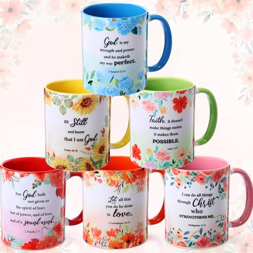 Juego de 6 mugs cerámicos cristianos multicolor 12oz miniatura 1