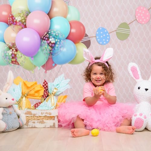 Image of Funhot Pastel Balloons, 60 Pcs Party Balloon Girls, 12 Inch Macaron Red Pink Blue Purple Green Yellow Orange Balloon Colorful Confetti for Birthday Baby Shower Wedding Easter Pastel Party Decoration