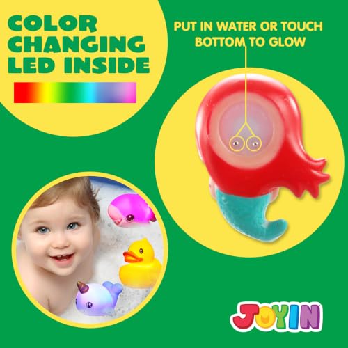 Image of JOYIN 12 PCS Light Up Bath Toys, Toddler Flashing Colourful LED Bathtub Mermaid Toy, Baby Bathtime Floating Rubber Shower Gifts for Infant Kids Girls Valentines Easter Basket Stuffers Pool Party Favor