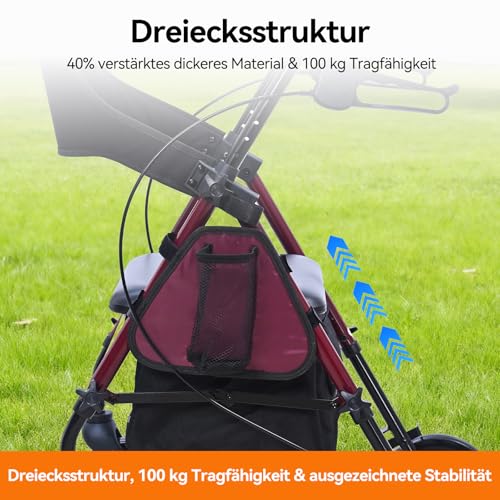 ByteTecpeak R4 Rollator faltbar und leicht mit Sitz, Rollatoren schmal für Wohnung, Rollatoren für Senioren klappbar mit 20 cm Reifen für All-Terrain, Sitz- und Griffhöhe verstellbar