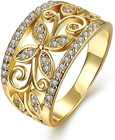 Zarbrina Women's Fashion Rose Gold Plated Cubic Zirconia Wedding Band Flower Engagement Promise Ring