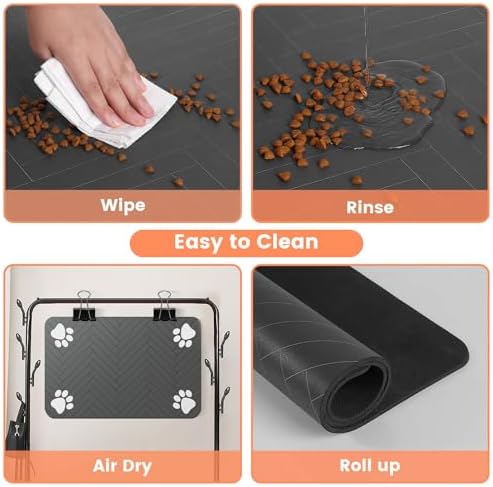Pet Feeding Mat-Absorbent Pet Placemat for Food and Water Bowl, with Waterproof Rubber Backing, Quick Dry Water Dispenser Mat for Dog and Cat (20"x12", Striped Dark Gray) — view 3