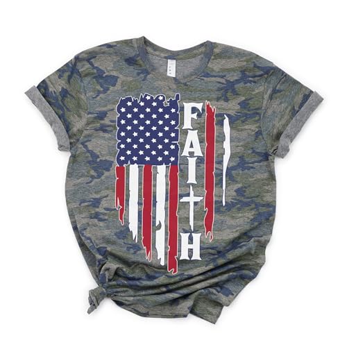 Love in Faith | American Faith Short Sleeve | Christian Graphic T-Shirts | Faith-Based Apparel | Vintage Camo | Unisex | 2X-Large