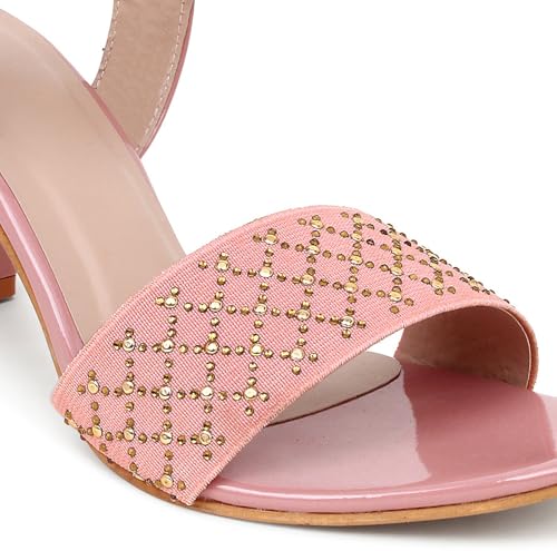 Image of Action Crystal-Embellished Slide Sandals| Block Heel| Water-Resis Tant| Textured EVA Sole Black