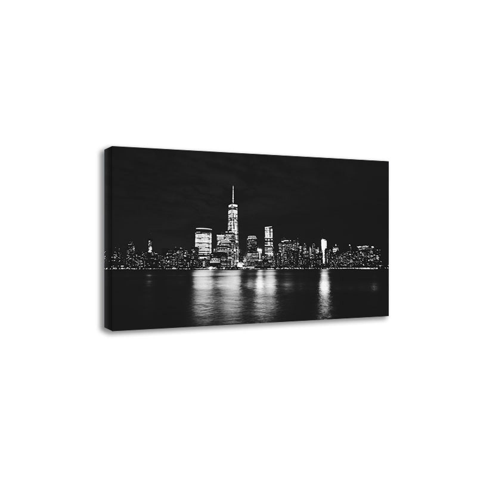Stadtbild Wandkunst Schwarz-Weiß-Gebäude Panorama Druck auf Leinwand landschaftsbilder Modernes Kunstwerk für Wohnzimmer 70 x 105 cm gerahmt