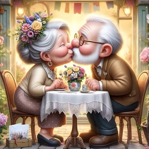 DPHERO Elderly Lovers Diamond Painting Kits for Beginners Adults,5D DIY Couple Diamond Art Kits,Round Full Drill Cartoon Gem Art Crafts Kits,DIY Painting by Numbers for Home Wall Decor 12x12 inch