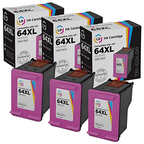 LD Remanufactured Ink Cartridge Replacement for HP 64XL N9J91AN High Yield (Tri Color, 3-Pack)