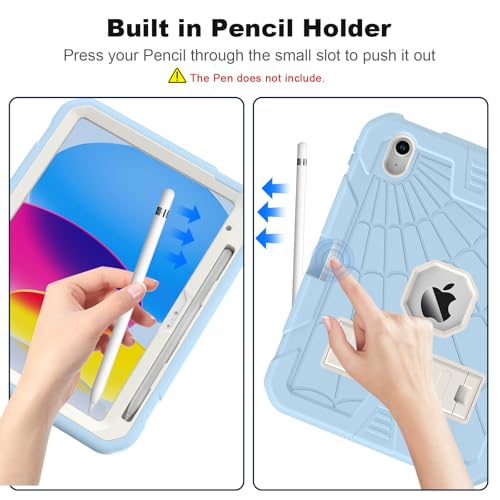 Sibeitu Case for iPad 11-Inch A16 2025 & 10th Generation 10.9 Inch 2022, Shockproof Rugged iPad 10 Case with Built-in Pencil Holder & Stand, Hard 10th Gen iPad 10.9 inch Cover for Kids Boys, Sky Blue
