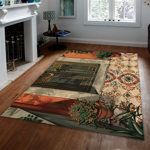 Tapis 160x200cm lavable antidérapant style nordique vintage pour salon et entrée - 3