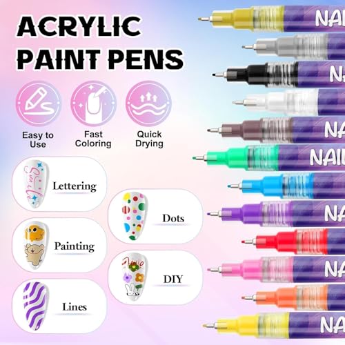 Image of Nail Art Paint Pens Set Multi Color Acrylic Nail Design Pens for Nail Decoration
