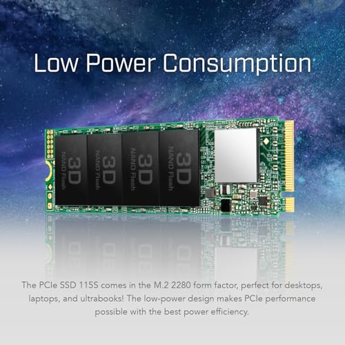 Image of Transcend MTE115 M.2 2280 SSD 2TB, Up to 3,200 MB /s, Compatible w /Ultrabook Laptop PC Desktop, PCIe NVMe Gen3x4 SSD, 3D TLC NAND Flash Internal Solid State Drive, LDPC /Error Correction ECC /SLC Cache