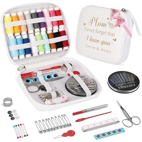Coquimbo Sewing Kit Mothers Day Gifts for Mom Mama Women, Portable Sewing Supplies Accessories with Carrying Case Contains Thread, Needle, Scissors, Measure Tape, Thimble Cover