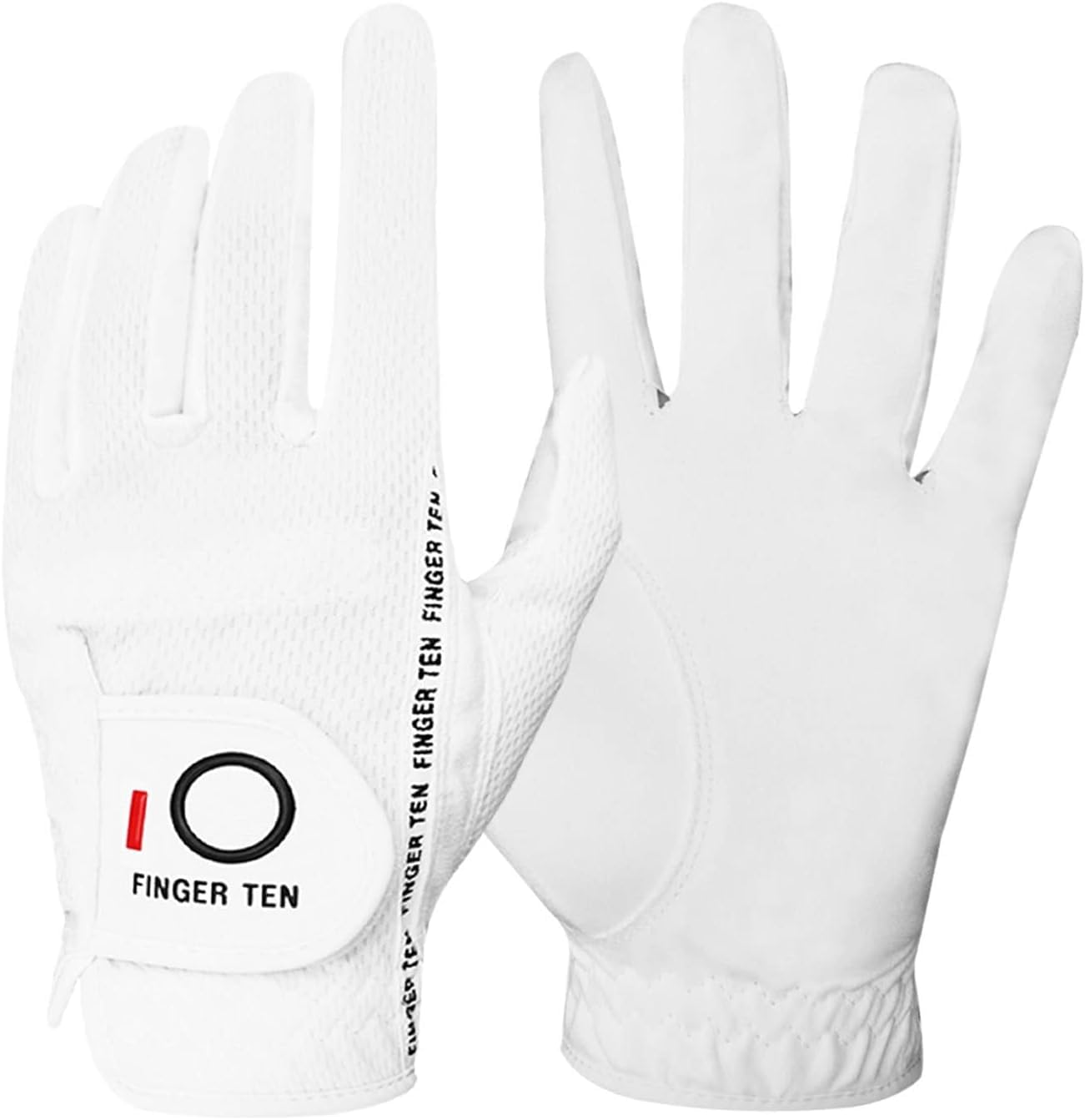 FINGER TEN Golf Gloves Men Left Hand Right Rain Grip Weathersof Value Pack, Mens Golf Glove Wear Resistant Non Slip Flexible Durable (White, XS, Left)