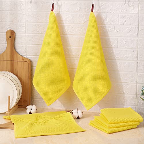 Kitinjoy 100% Cotton Kitchen Dish Cloths, 6 Pack Waffle Weave Ultra Soft Absorbent Dish Towels For Drying Dishes Quick Drying Kitchen Towels Dish Rags, 12 X 12Inch, Yellow #TOP5