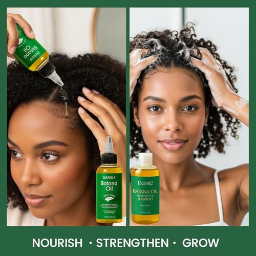 Image of Dersie Batana Oil Hair Care Routine Set - Foundational Oil & Shampoo Steps - 100% Pure & Sourced from Honduras - Nourishes Scalp - For Dry, Damaged, Curly, Coily & Straight Hair