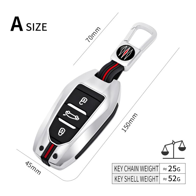 Happyit Cover Chiavi Auto in Lega di Zinco per Peugeot 3008 208 308 508 408 307 4008 per Citroen C4 C4L C3 C6 Picasso DS3 DS4 DS5 3 Pulsanti (A, Argento