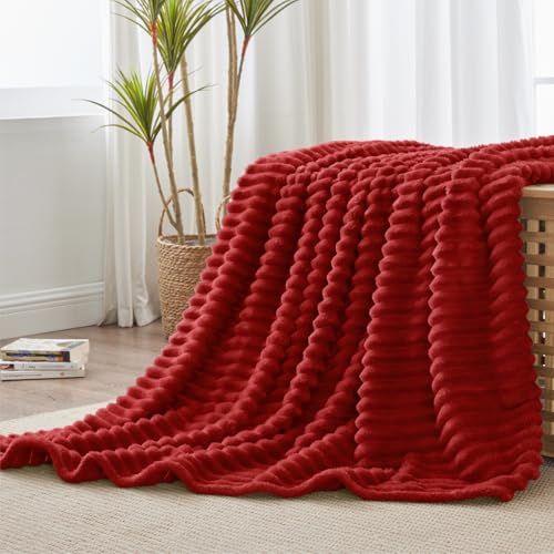 Image of BEDELITE Ribbed Fleece Throw Blanket for Couch, Burgundy, 50 inchx70 inch | Ultra-Soft Plush Fleece, Cozy, Warm Yet Lightweight, Ribbed Texture, Home Decor, Machine Washable, Giftable, All-Season Use