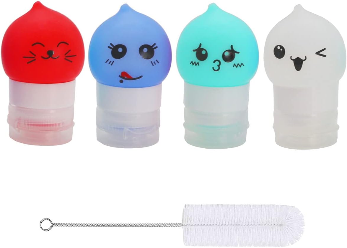 Paquete de 4 botellas de aderezo de ensalada de 1.3 onzas con cepillo de limpieza, recipiente pequeño para aderezo de ensalada para llevar, botellas