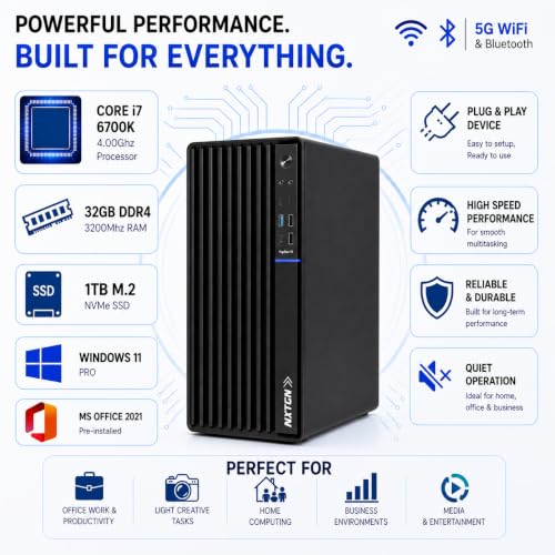 Image of NXTGN Top-Tier Business Desktop PC | Core i7-6700K 4.00GHz | 32GB DDR4 RAM | 1TB M.2 SSD | Win11 Pro & Office 21 | 5G WiFi & Bluetooth | USB Type-C | Premium Metal Tower | 3 Years On-Site Warranty